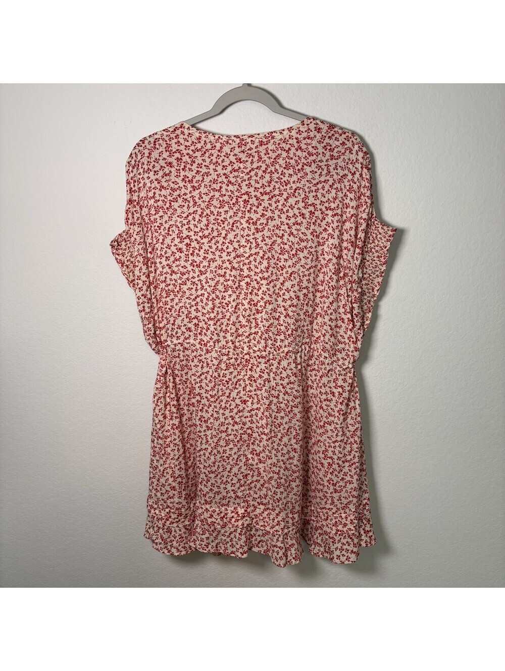FREE PEOPLE Size S One Fine Day Oversized Mini Dress Cream Red Ditsy Floral - Picture 4 of 7